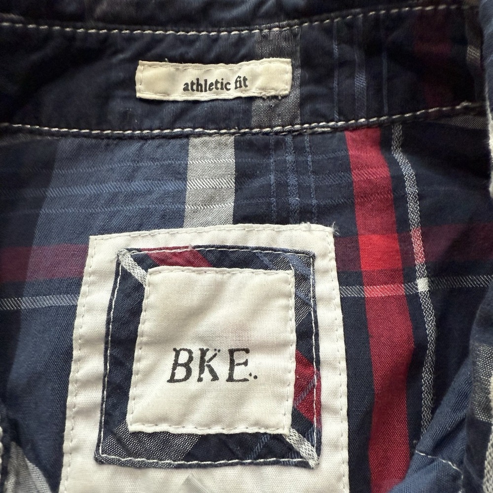 BKE Athletic Fit Men's Plaid Button Up Long Sleeve SZ S Double Chest Pockets - Picture 4 of 12